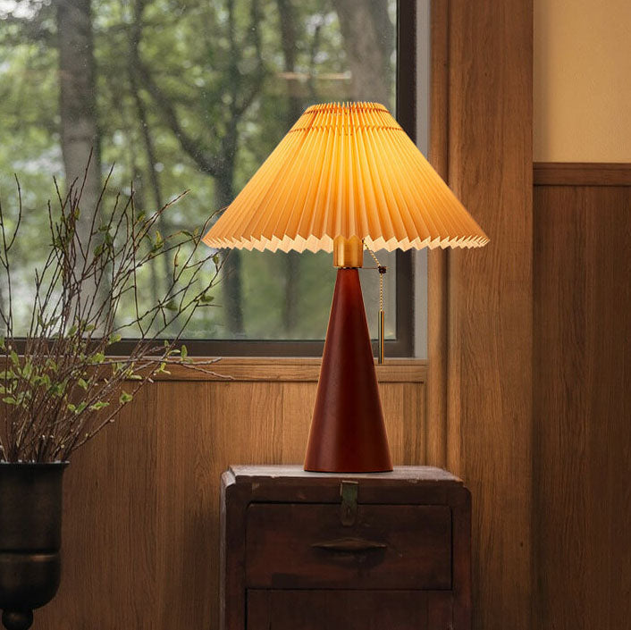 Japanese Wooden Pleated Table Lamp