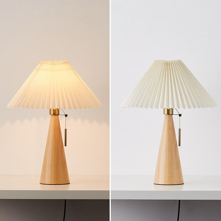 Japanese Wooden Pleated Table Lamp