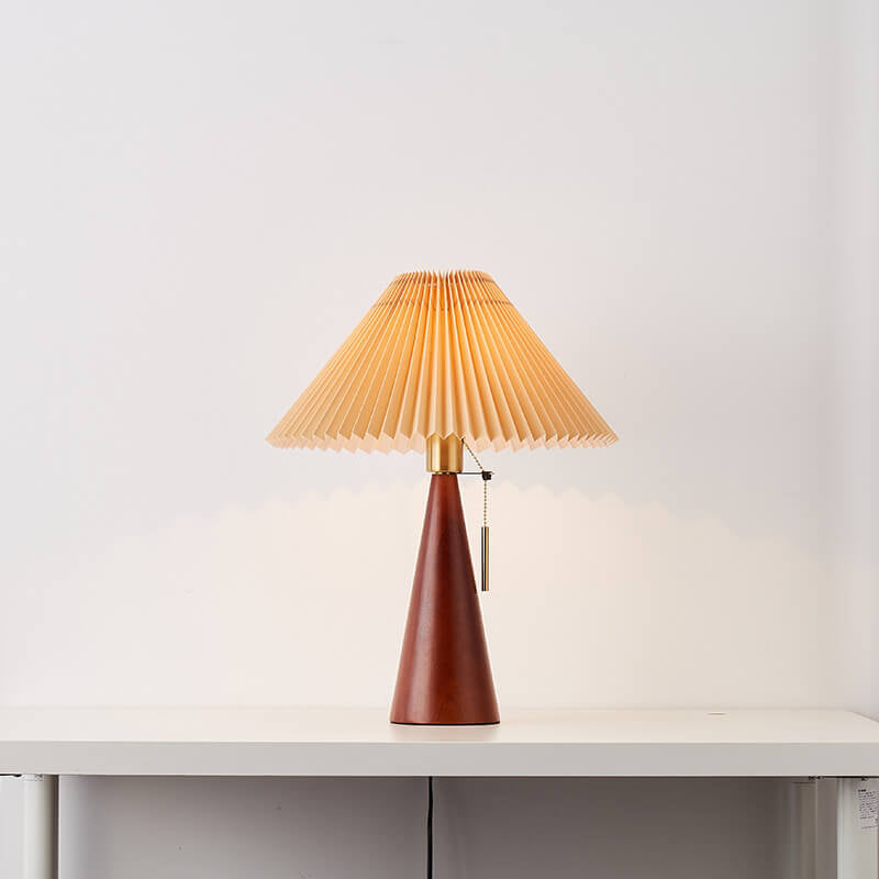 Japanese Wooden Pleated Table Lamp
