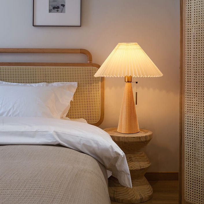 Japanese Wooden Pleated Table Lamp