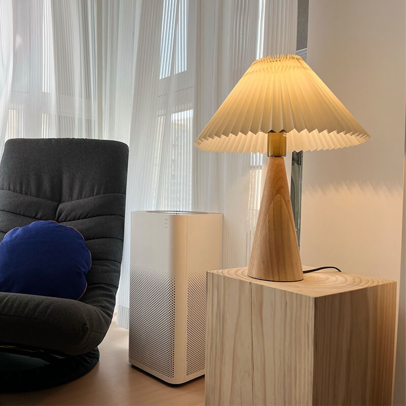 Japanese Wooden Pleated Table Lamp