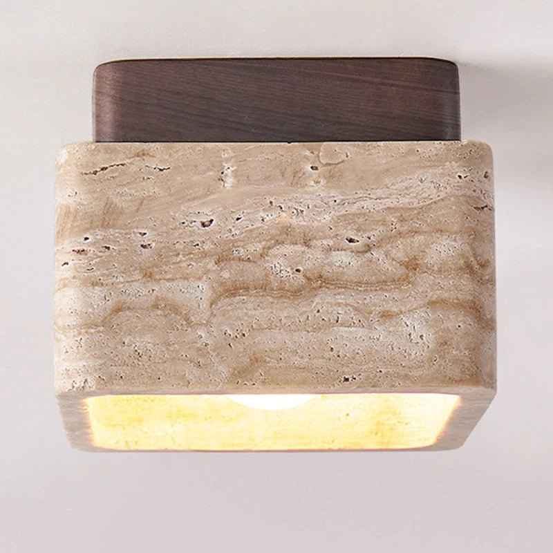 Kairi Square Travertine Flush Mount Ceiling Light