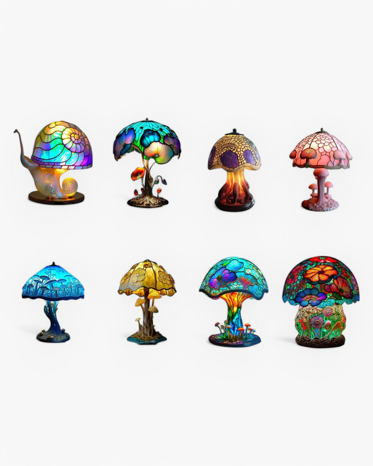 Mushroom Stained-Glass Table Lamp